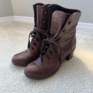 Rylko Women's Dark Brown Leather Lace-Up Heeled Ankle Boots